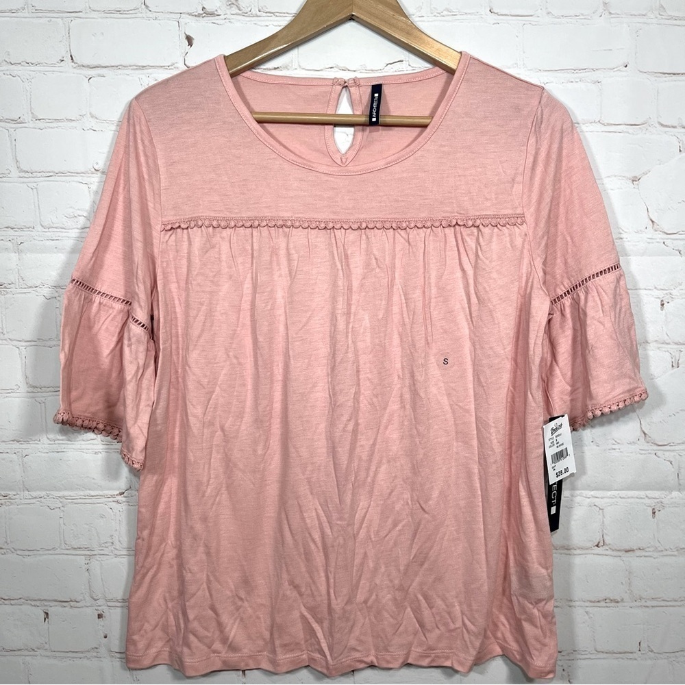 Architect Blouse Womans Small Pink Tunic Top Short Sleeve Round Neck NWT